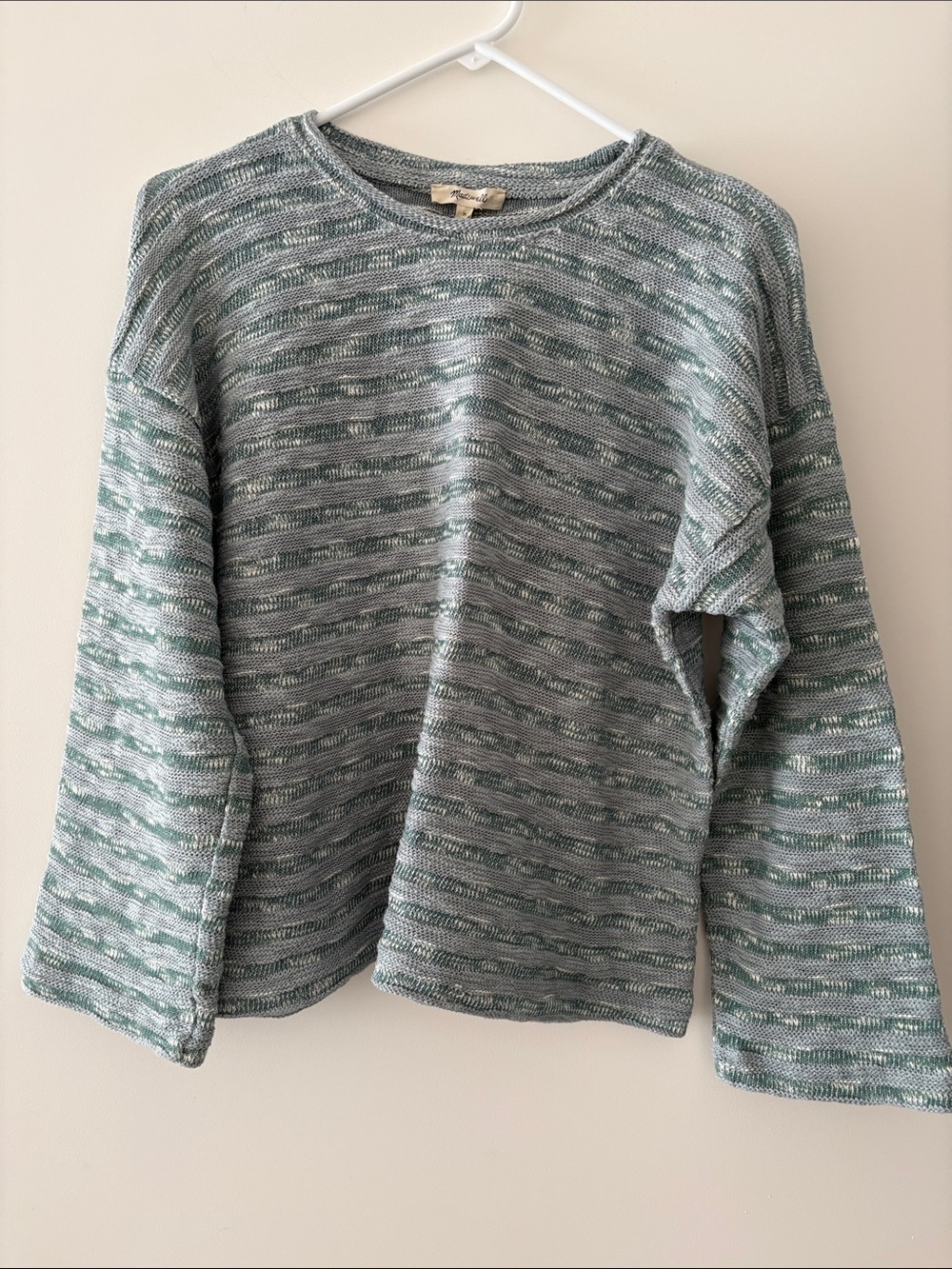 Crewneck long sleeve knit tee stripe Blue Horizon